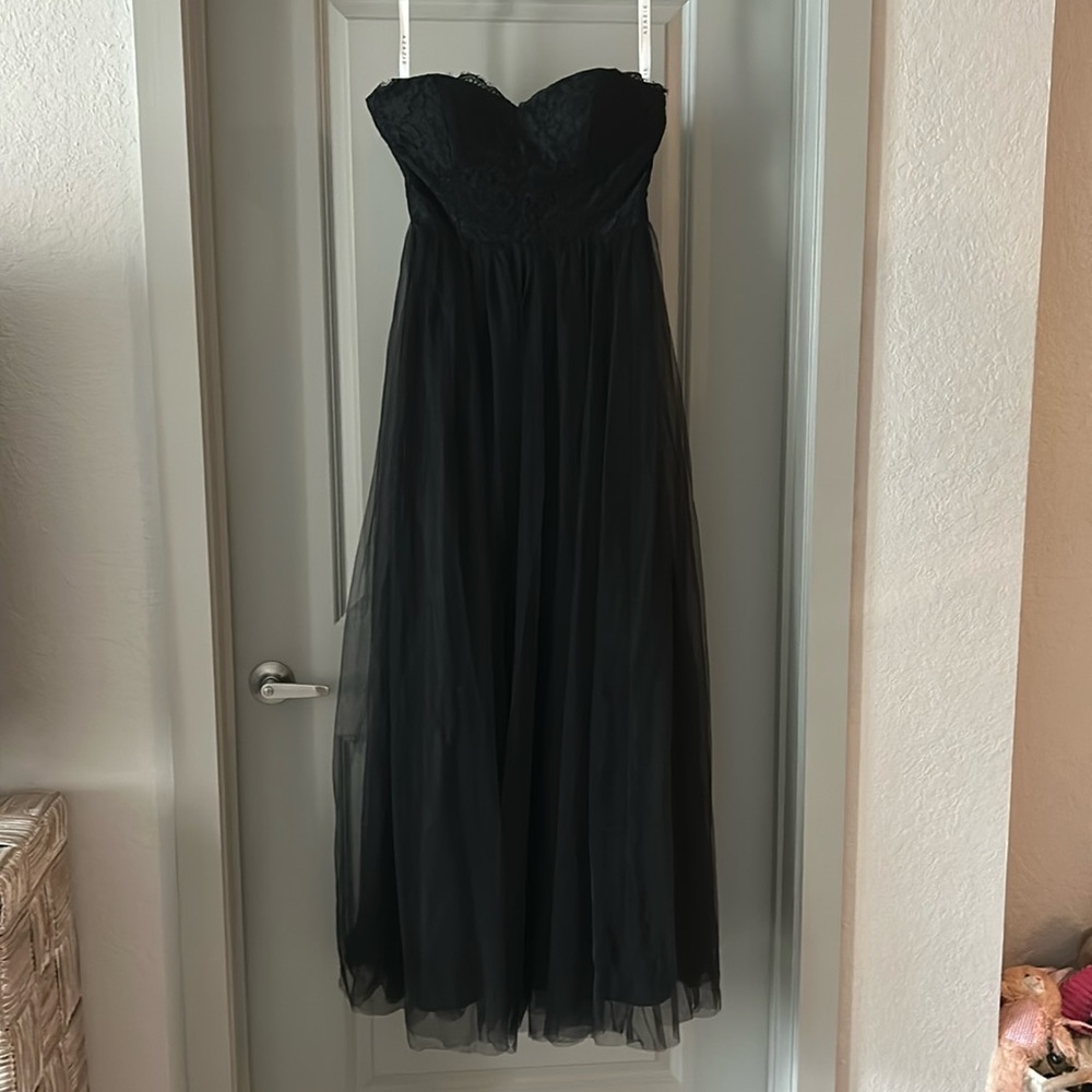Black strapless bridesmaids dress